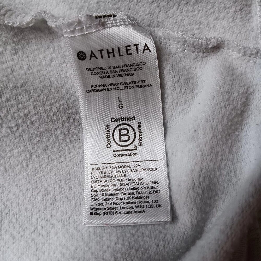Athleta Womens Large Purana Wrap Sweatshirt Gray Heather Ribbed Long Sleeve Top - Picture 4 of 15